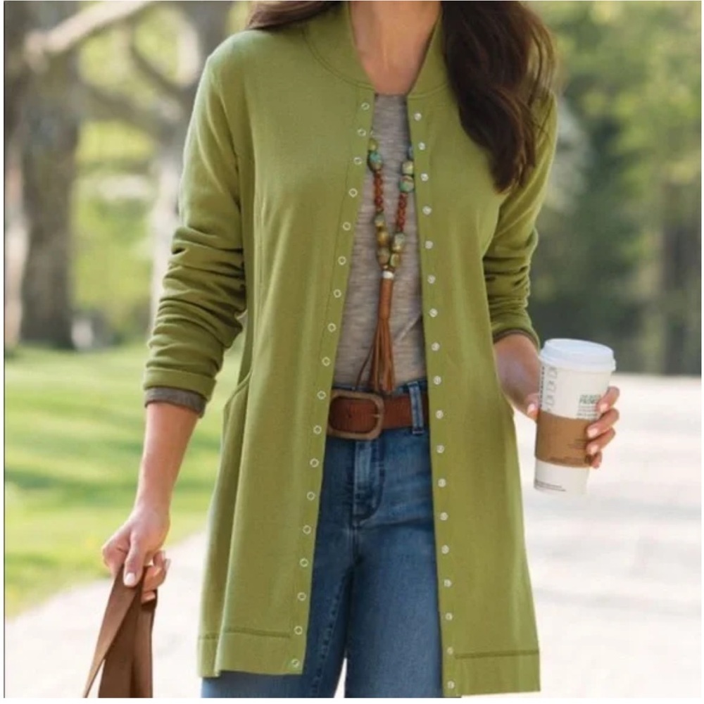 Soft Surroundings Olive Green Button Up Cardigan Northport Jacket Medium
